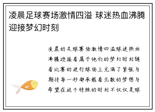 凌晨足球赛场激情四溢 球迷热血沸腾迎接梦幻时刻
