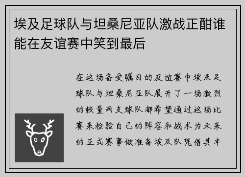 埃及足球队与坦桑尼亚队激战正酣谁能在友谊赛中笑到最后