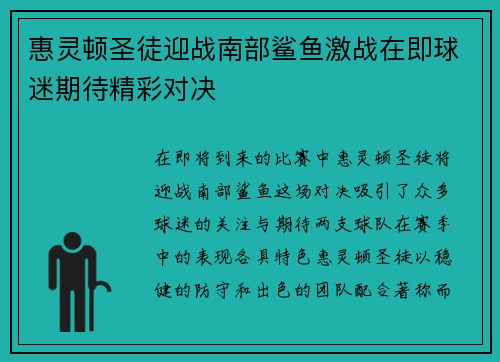 惠灵顿圣徒迎战南部鲨鱼激战在即球迷期待精彩对决