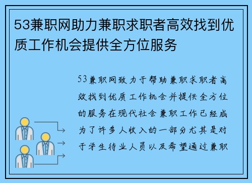 53兼职网助力兼职求职者高效找到优质工作机会提供全方位服务